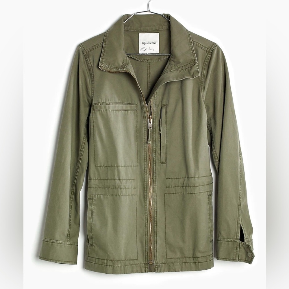 Madewell Utility Cargo Jacket Army Green Zip Front Size XXS